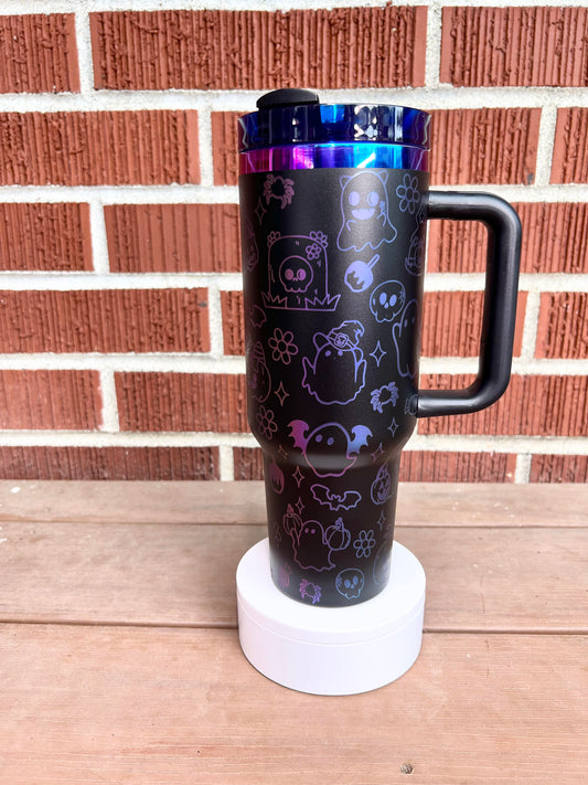 Engraved Ghost Doodle Halloween Tumbler